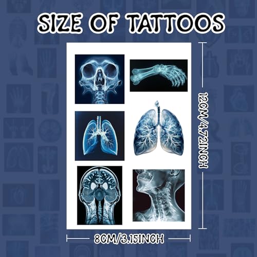 144PCS Radiology X Ray Temporary Tattoos Stickers Radiology Themed Party Favors Supplies Birthday Party Decorations