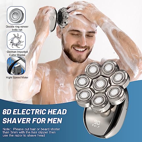 Electric Head Shavers for Men£º- 6 in 1 Head Shavers for Bald Men, IPX6 Waterproof Men's 8D Electric Head Razor, Wet&Dry Rotary Shaver Grooming Kit with Nose Beard Trimmer Hair Clipper
