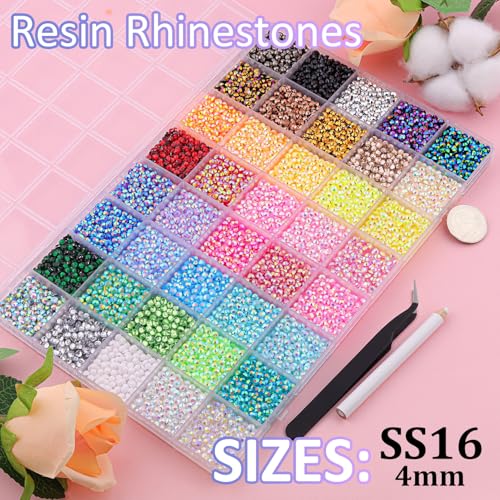 20000Pcs Resin Jelly Rhinestones for Bedazzling, 4mm Mixed-Color Flatback Gems for Diamond Art, Bedazzler Kit with 3Pcs 10ml B7000 Jewelry Glue for Crafting Crafts Book Shoes Nail Art