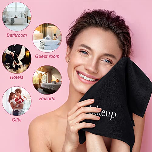 TURSTIN 24 Pack Makeup Remover Towels 13x13 Inch Microfiber Face Towels Reusable Makeup Wash Cloth Facial Cleansing Makeup Towels for Women Skin Care, Black