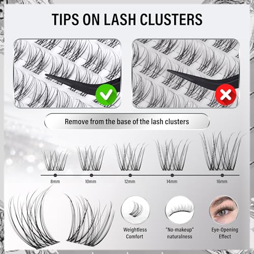 Velure Lash Clusters Natural Cluster Eyelash Extensions Wispy Individual Lashes Clusters DIY Ultra-Light Lash Extensions Soft C Curly Eye Lashes with Invisible Thin Band, 8-16mm, 120Pcs