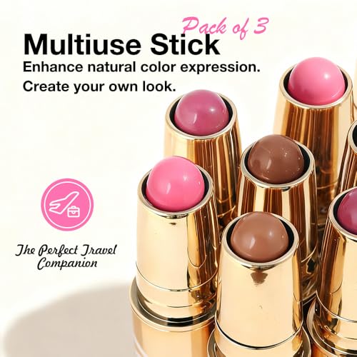 Kaely Contour Blush Multiuse Stick Makeup, Cream Bronzer Contouring Sticks Palette Face Make Up Set, Ultra-Creamy Radiant Finish Formula, Vegan & Cruelty-free, 3Pcs-01+02+03