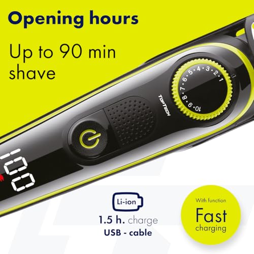 Toptech Beard Trimmer for Men ? 5-in-1 Men¡¯s Grooming Kit, Hair Clipper, Nose & Ear Trimmer, Body Groomer, Electric Shaver ? Corded/Cordless, Rechargeable, Washable, 90-Min Runtime, Quick Charge