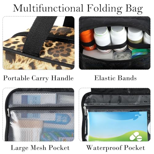 Travel Toiletry Bag for Woman/Men, Wild Animal Sexy Leopard Skin Patterned Hanging Organizer Bag with Pockets Portable Folding Travel Case Bags for Makeup Cosmetic Toiletries Storage Traveling-M