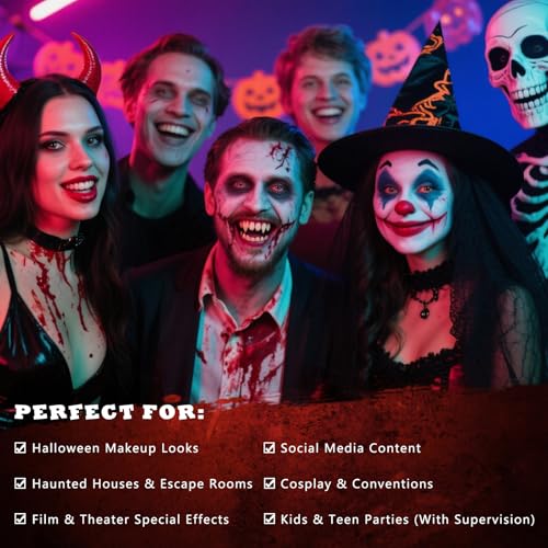 BOBISUKA 5PCS Halloween Fake Blood Kit ? Dripping Fresh Blood, Dark Spray Blood, Coagulated Gel, Cleansing Soap, Stipple Sponge ? Realistic Washable SFX Makeup for Zombie, Vampire Monster & Cosplay