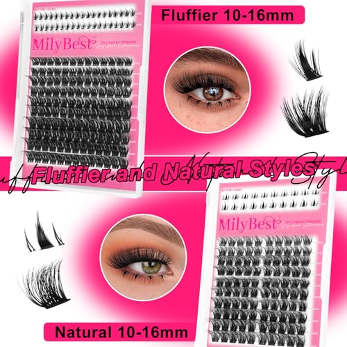 MilyBest Lash Clusters Kit 808Pcs Eyelash Clusters with Spikes and Bottom Lashes Clusters D Curl 4 Styles Lash Kit Fluffy DIY Individual Eyelashes Glue Wispy Cluster Eyelash Extensions Kit De Pesta?as