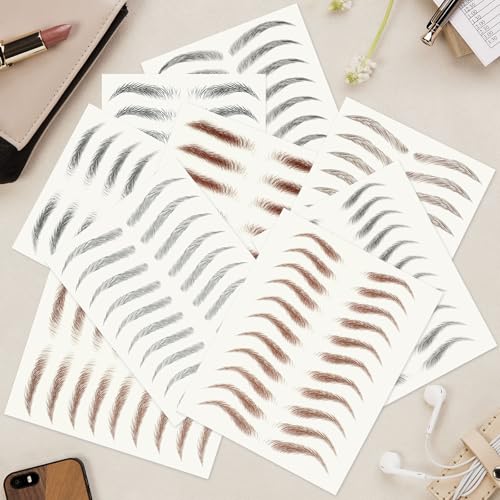 20 Sheets 200 Pairs Eyebrow Tattoo Sticker Waterproof 4D Hair-Like Natural Fake Tattoo Eyebrows Transfers Stickers Peel Off Brows Grooming Shaping Makeup Sticker for Women Girls, Brown