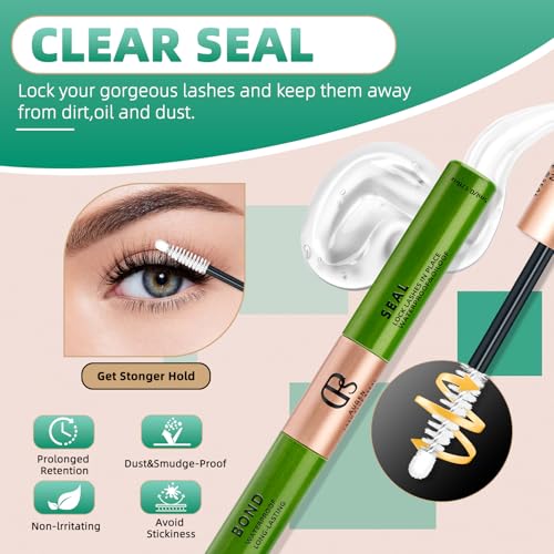 Lash Bond and Seal Eye Lash Glue Individual Eyelash Glue 2 in 1 Formula 5ml+5ml Long Lasting, Waterproof, Non-Irritating, Sleep Proof, DIY Extension, for Stunning Eyes, for Eyelash Cluster
