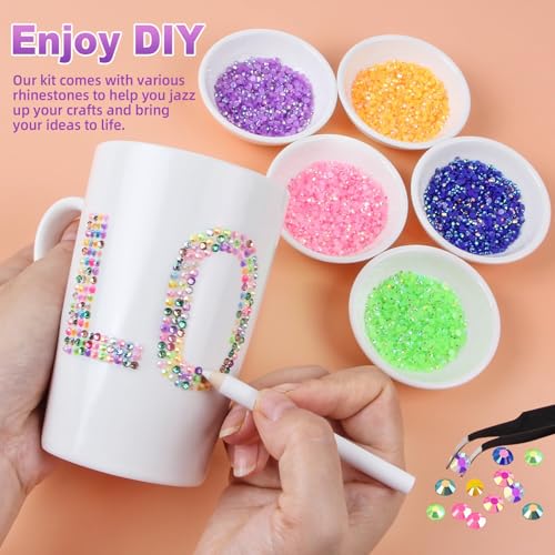 37000Pcs 32 Colors Resin Jelly Gems for Bedazzling, 3mm Flatback Rhinestones for Crafts, with 3 Bottles B7000 Glue for Clothes, Shoes, Nails, Jewelry Making