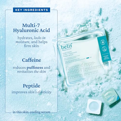 belif Super Drops Multi-7 Hyaluronic Frozen Serum - Hydrating, Soothing, Depuffing Serum with Peptides & Caffeine, Enhances Skin Elasticity, Korean Skincare, 5mlx9EA