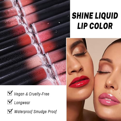 evpct Light Nude Shiny Longwear No-Budge Liquid Lip Color Lipstick Makeup, Highly Pigmented Color Instant Shine, Waterproof Long Lasting Lipstick for Women, Lip Stain Gloss with Lip Liner Brush, 03#