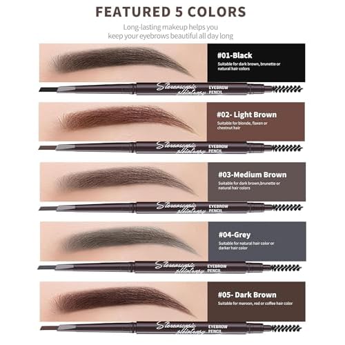 6 Pack Medium Brown Eyebrow Pencil, Waterproof Eye Brow Pencils for Women- Dual-Ended with Spoolie Brush and Triangular Tip for Easy Defining, Natural Fill, Long-Lasting Brows, Sweatproof