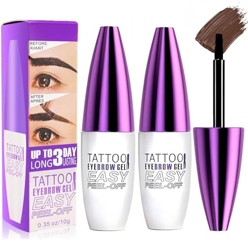 2 Pack Tattoo Eyebrow Gel Easy Peel Off, Waterproof & Sweatproof Eyebrow Tint Peel Off, Easy Peel-Off Eyebrow Gel, Suitable For All Skin Types(Chocolate Brown)