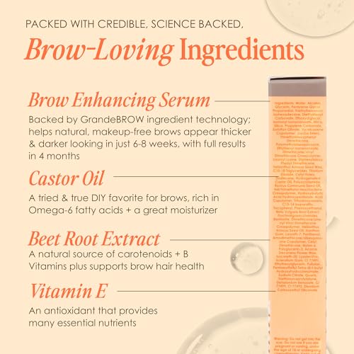 Grande Cosmetics GrandeBROW 2-in-1 Tinted Brow Gel + Brow Enhancing Serum for Thicker & Darker-Looking Eyebrows, Shape & Fill Brows, Long Wear, with Castor Oil & Mini Fibers