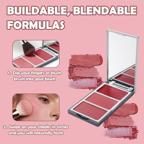 Buildable Blush Palette ? Vegan & Cruelty-Free Cream + Powder Cheek Color Trio for Natural & Long-Lasting Finish (04 Rosewood Reverie, Cream Blush: 0.09 oz / 2.5 g Powder Blush: 0.25 oz / 7 g)