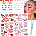 NOOEPC Red Face Gems Self-Adhesive Face Jewels, Red Face Glitter Lip Hair Gems, Festival Kiss Stickers, Face Rhinestone Stickers for Makeup, Eye, Hair, Body, Rave Accessories