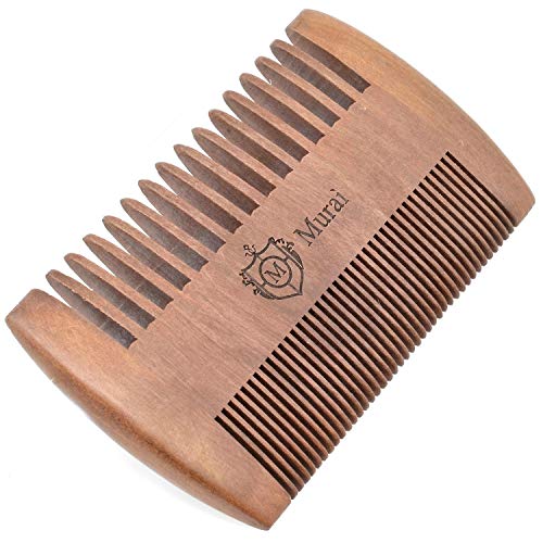 Murai by Giorgio GIOWC Wooden Beard Combs for Men - Dual Action Fine & Wide Tooth Wood, Perfect for Use with Balms and Oils, Cherrywood Pocket Comb for Beard & Moustache.