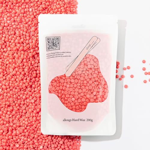 Allongs hard wax 200g | Waxing Beads for women men Professional Salon Quality | Perfect for Full Body | Facial | Brazilian Bikini | and Legs at Home Wax Refill (pink) Korean Beauty Olive Young