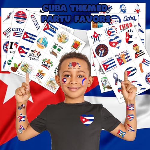 96 PCS Cuban Flag Pre-Cut Temporary Tattoos Cuba Birthday Party Decorations Favors Supplies Decor Havana Nights National Country World Pennant Flags Stickers For Boys Girls Gift School Prizes Rewards