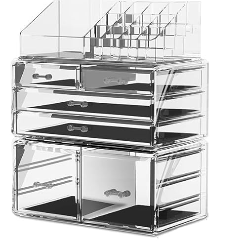 Professional 6-Drawer Makeup Cosmetic Organizer - Large Portable Storage Case & Display Box for Women, Countertop Beauty Products (Clear)