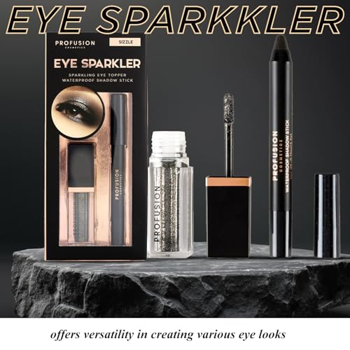 Profusion Cosmetics Eye Sparkler Duo Set - Liquid Eyeshadow & Waterproof Shadow Stick, Quick Dry & Long-Wearing, Smudge-Proof, High Shine Glitter Eye Makeup (Sizzle)