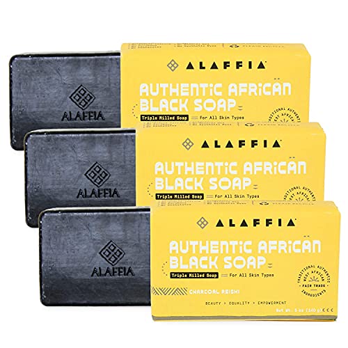 Alaffia Authentic African Black Soap Triple Milled, Charcoal Reishi 5 Oz (Pack of 3)