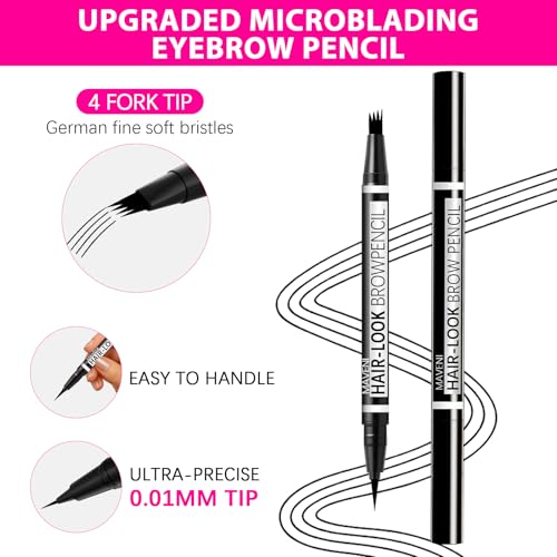 2-in-1 Eye Brow Pencils for Women,Waterproof Eyebrow Pen with 4 Tip Microblading Eyebrow Pencil and 0.01mm Ultra-Precise Eyeliner,Create Natural Hair-Like Brows,Lasting (01 Light Brown)