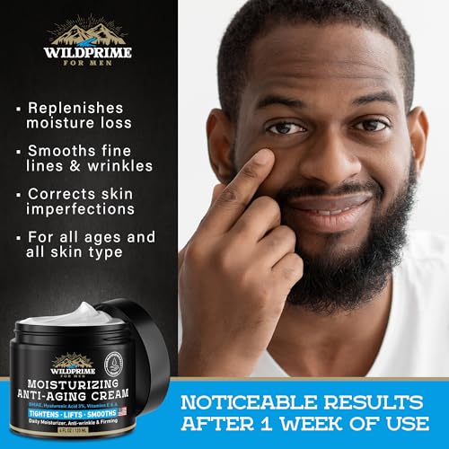 Men's Face Moisturizer Cream - Anti Aging & Wrinkle - Men's Shave Lotion - Made in USA - Collagen, Hyaluronic Acid, Vitamins E & A, Avocado Oil - Age Facial Skin Care, Day & Night Moisturizing, 4 oz