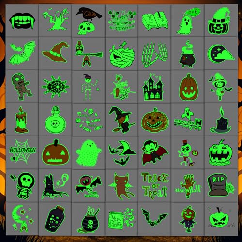 112 Pcs (2" x 2") Glow Halloween Tattoos for Kids, Luminous Halloween Temporary Tattoos for Party Favors Supplies Goodie Bags Gifts Decorations