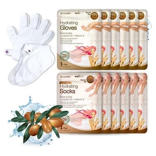 Epielle Hydrating Hand & Foot Masks (Glove & Socks 12pk) for Dry Hand, Dry & Cracked Heel