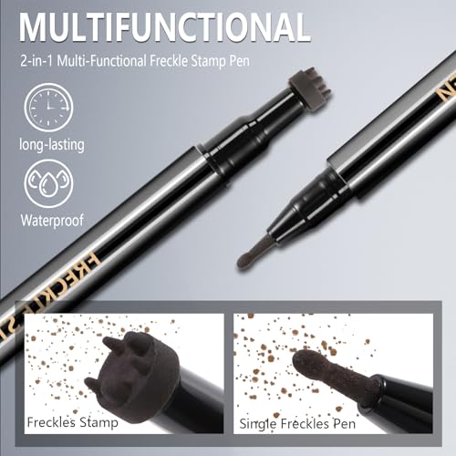 2PCS Light&Dark Brown Freckle Stamp Pen Waterproof, Natural Lifelike Faux Freckles Stamp Stain maker Pen, Long Lasting Quick Dry Liquid Fake Freckle Pencil Magic for Face Sunkissed Makeup