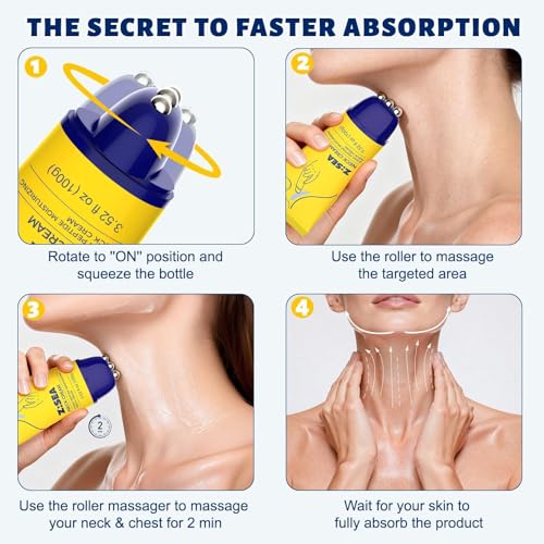 Neck Firming Cream with Roller, Anti-Aging, Smooths Neck Wrinkles, Improves Crepey Skin, Lifts & Firms Neck Skin, Tightening & Hydrating, Collagen, Multi Peptide, Hyaluronic Acid, 2 Pack