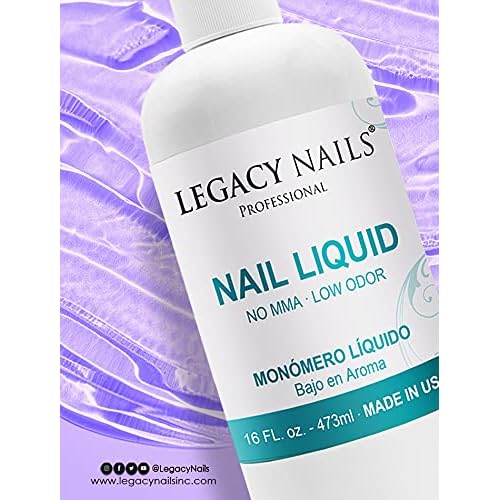 LEGACY NAILS Professional NAIL LIQUID MONOMER - MMA-Free, Acetone-Free, Low Odor Formula, Compatible with All Acrylic, Perfect for Nail Extensions, Sculpting & Overlays - 473ml / 16 FL.oz.