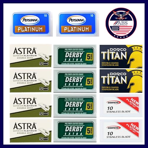 Double Edge Safety Razor Blades Sampler Pack for Men (ABS-03, 100)