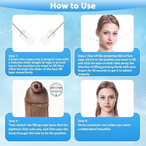Neck Tape Lifting Invisible,Face Tape Lifting Invisible 100PCS Face Lift Tapes and Bands with 8 Strings Facelift Tape for Face,Neck Tape Lift Turkey for Sagging Skin Double Chin Jowls Eyes Wrinkles