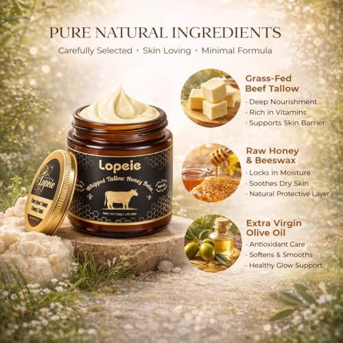 Upgraded Organic Beef Tallow for Skin & Face ? Whipped Grass-Fed Tallow and Honey Balm for Dry, Sensitive Skin, Natural Hydrating Face Moisturizer with Raw Honey (Unscented)