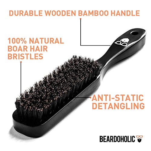 Beardoholic Beard Comb and Brush Set ? 100% Boar Bristles ? 100% Pearwood ? Anti-Static, Eliminates Tangles, Ingrown Hairs, Dandruff ? Keep Your Beard Neat and Tidy ? Long Lasting