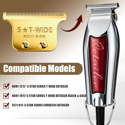 Replacement 2215 T Wide Blades Adjustable Trimmer Blade compatible with Wahl Professional 5 Star Series 8081 and 8171 Hair Clippers Blades-Model 2215 (2Pcs Gold)