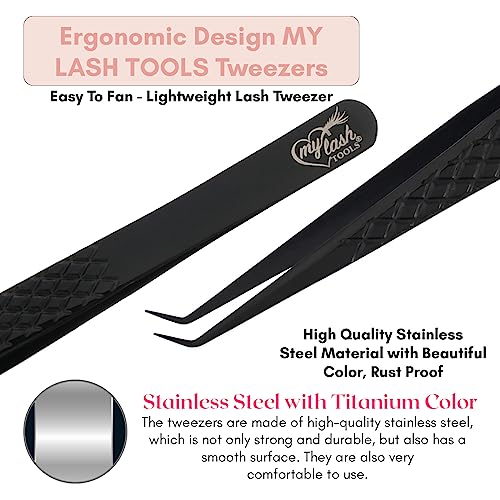 My Lash Tools Eyelash Extension Curved Degree Tweezers for Isolation Lash Extensions 14cm, Best for Individual Isolation & Classic Lashes Japanese Stainless Steel Eyelash Twisers (Black x)