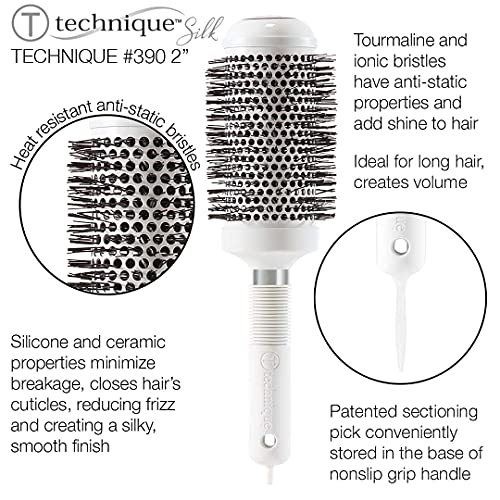 Cricket Technique Silk 2¡± Seamless Barrel Thermal Brush - Ceramic Tourmaline Ionic Bristles, Anti-Static, Heat-Resistant, Soft Touch Handle with Sectioning Pick, for Blow Drying, Curling & Styling