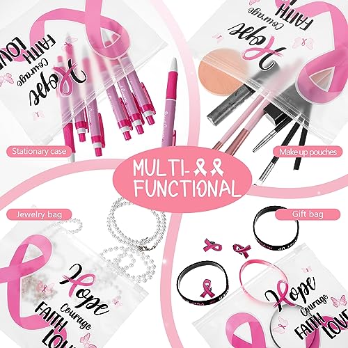 Abbylike 150 Pcs Breast Cancer Awareness Makeup Bags Bulk Pink Cosmetic Pouches Breast Cancer Survivor Gifts for Woman Girls EVA Waterproof Zipper Pouch Travel Toiletry Cosmetic Organizer(Ribbon)