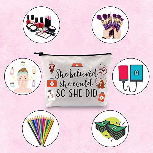 TSOTMO Vet Tech Gift Veterinary Inspirational Gift She Believed She Could So She Did Vet Tech Zipper Pouch Makeup Bag (She believed vet)