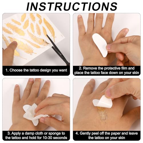 9pcs Gold Temporary Tattoos, 8.3x5.8in Tattoo Stickers Metallic Butterfly Star Moon Feather Waterproof Tattoos Stickers for Women Girls Parties Festivals Makeup Cosplay Accessories (Style B)
