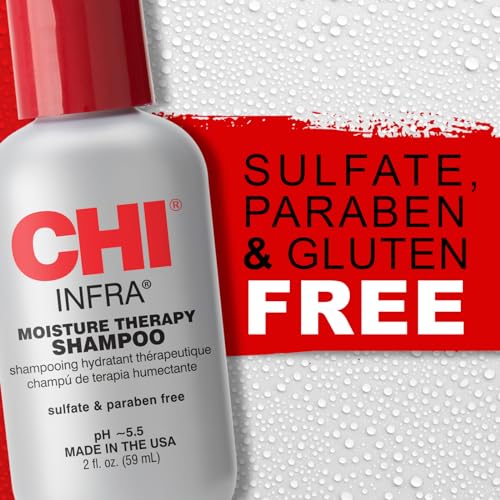 CHI Infra Shampoo, Gently Cleanses Scalp & Hair, Hydrating & Nourishing For All Hair Types, Designed for Heat Damaged Hair, Sulfate, Paraben, & Cruelty-Free, 2 Oz