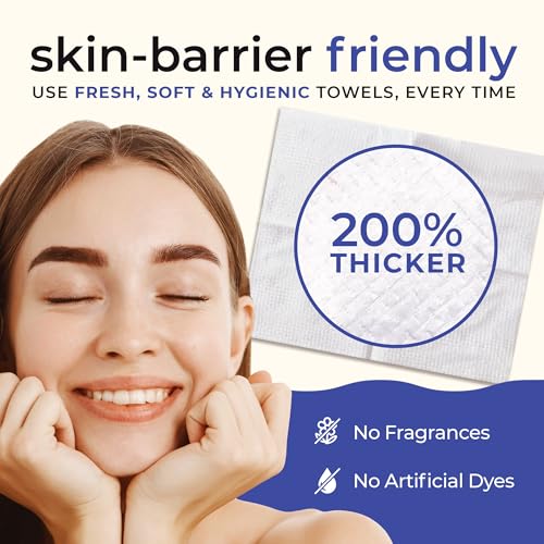 XL Disposable Face Towels (50 Count) ? 100% Clean, Biodegradable Dry Wipes for Sensitive & Acne-Prone Skin ? Extra Large & Ultra-Soft for Makeup Removal, Cleansing & Travel