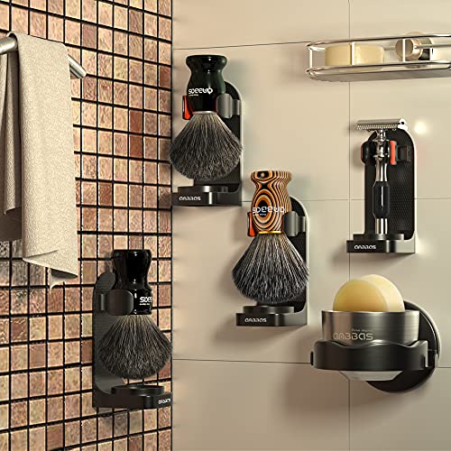 Anbbas Synthetic Badger Shaving Brush and Bowl with Black ABS Wall Mounting Type Holders for Soap Bowl and Brush for Men Wet Shave