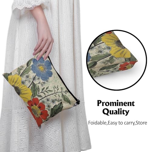 Cafl Colorful Floral Art Print Makeup Bag Travel Large Flowers Cosmetic Bag Organizer toiletry Essentials Jewelry Zipper Bag Gift For Women -10¡¿8 inch