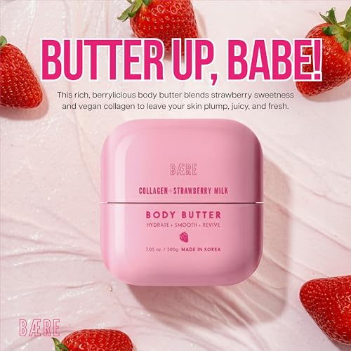 Collagen Body Butter with Strawberry Milk ? Dermatologist Tested, Anti Aging Korean Skin Care ? Deep Moisture For Soft Dewy Skin & Smooth Texture ? Vegan Clean Beauty Body Moisturizer ? 7 Fl Oz