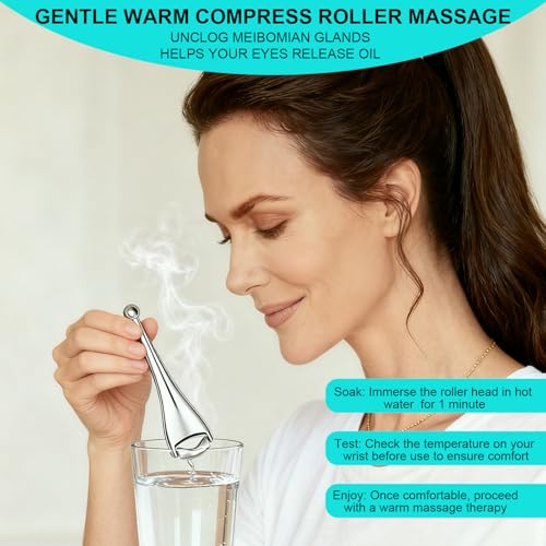 Gentle Metal Eye Roller For Blocked Eyelid Glands,Eyelid Massage Wand For Improves Meibum Flow & Unclogs Oil Glands,Relieve Chalazion,Stye,Dry Eyes,And Mgd,Soothe Puffy Eyes