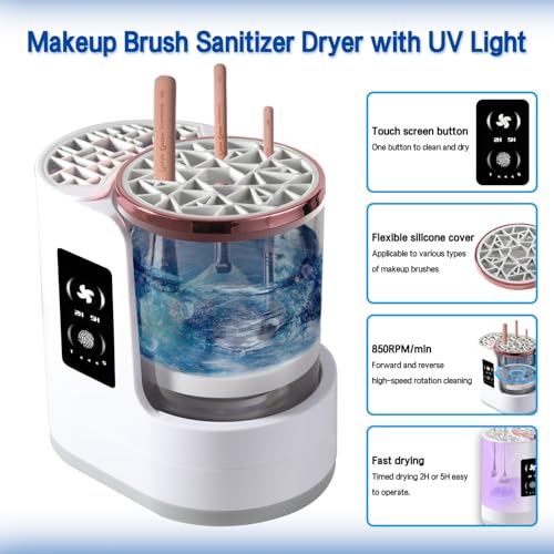 3 in 1 Makeup Brush Washer Electric Makeup Brush Cleaner Machine & Dryer & Holder Combined, Portable USB Deep Cleaning for All Size Beauty Makeup Brush Set and Sponges Efficient Wash & Dry